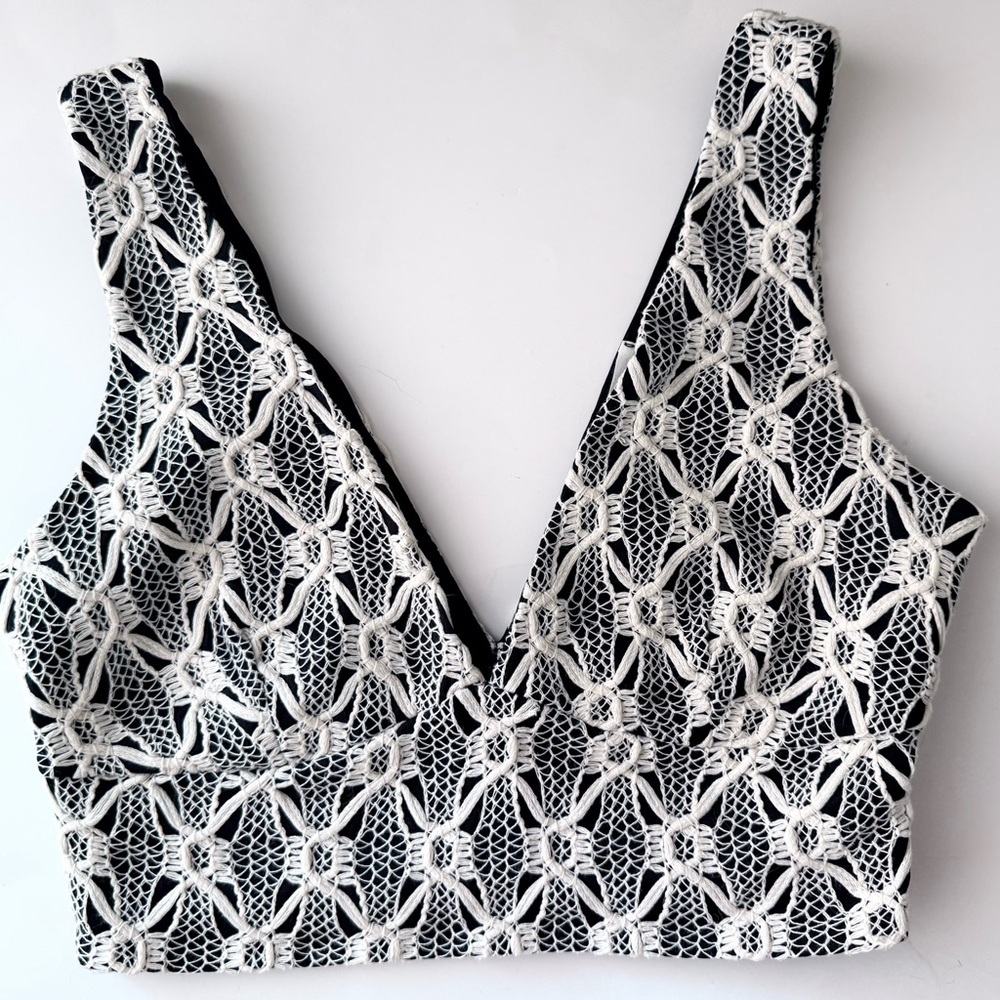 Lush Black and White Lace Crop Top